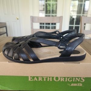 Earth Origins Women's Black Leather Slip-on Nellie Sandals, 8.5 M